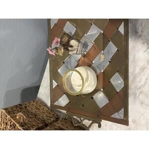 Vintage Rare Hollywood Neo Deco Style Woven Brass Copper Silver Tray w/ Handles